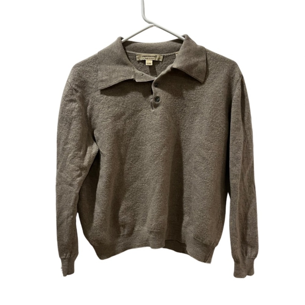 Made in Italy Merino wool vintage crop collared sweater gray brown tan